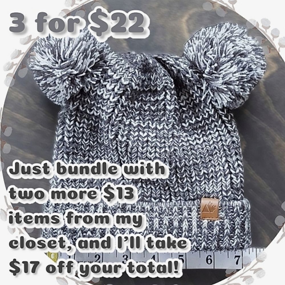 NWOT Grey Toddler Double Pom Pom Cuff Hat